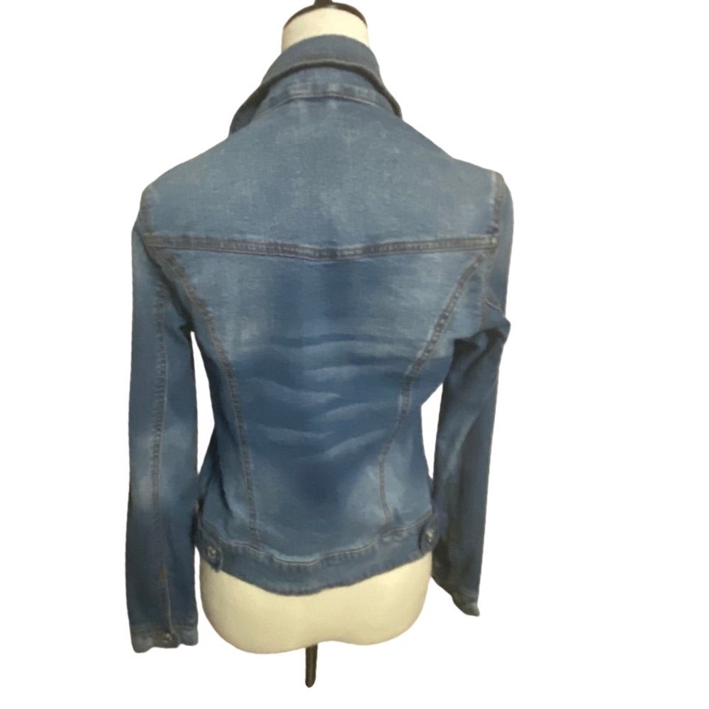 Mossimo Denim Jacket Womens M Blue Distressed Y2K Grunge Trucker Jean Retro - Picture 3 of 4